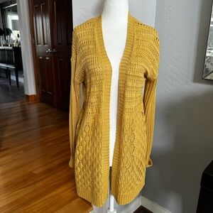 Marled Reunited Boho Dusty Yellow Crocheted Cardigan